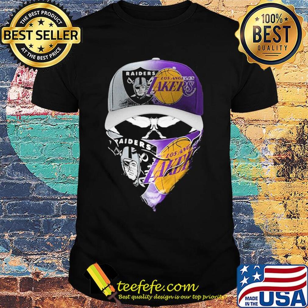Skull face mask oakland raiders and los angeles lakers shirt
