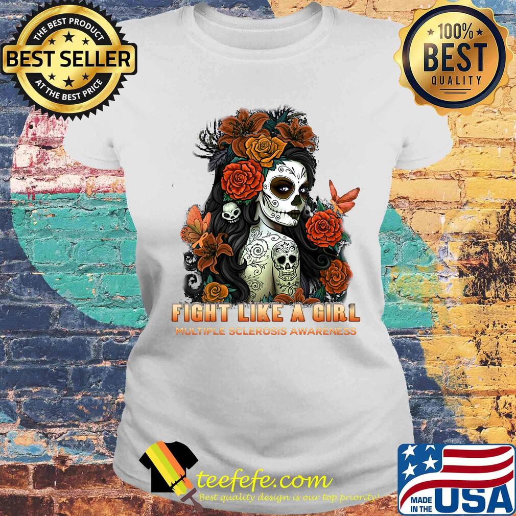 Skull fight like a girl multiple sclerosis awareness flowers butterfly s Laides tee Skull fight like a girl multiple sclerosis awareness flowers butterfly s Laides tee