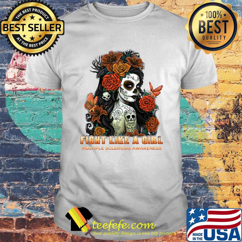 Skull fight like a girl multiple sclerosis awareness flowers butterfly shirt Skull fight like a girl multiple sclerosis awareness flowers butterfly shirt