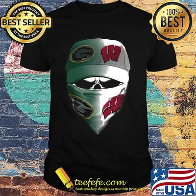 Skull mask green bay packers and wisconsin badgers shirt