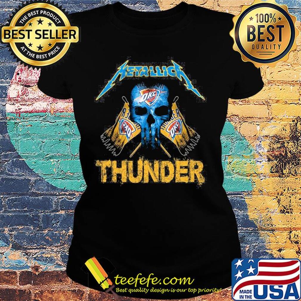 Skull metallica oklahoma city thunder flag s Ladies tee Skull metallica oklahoma city thunder flag s Ladies tee