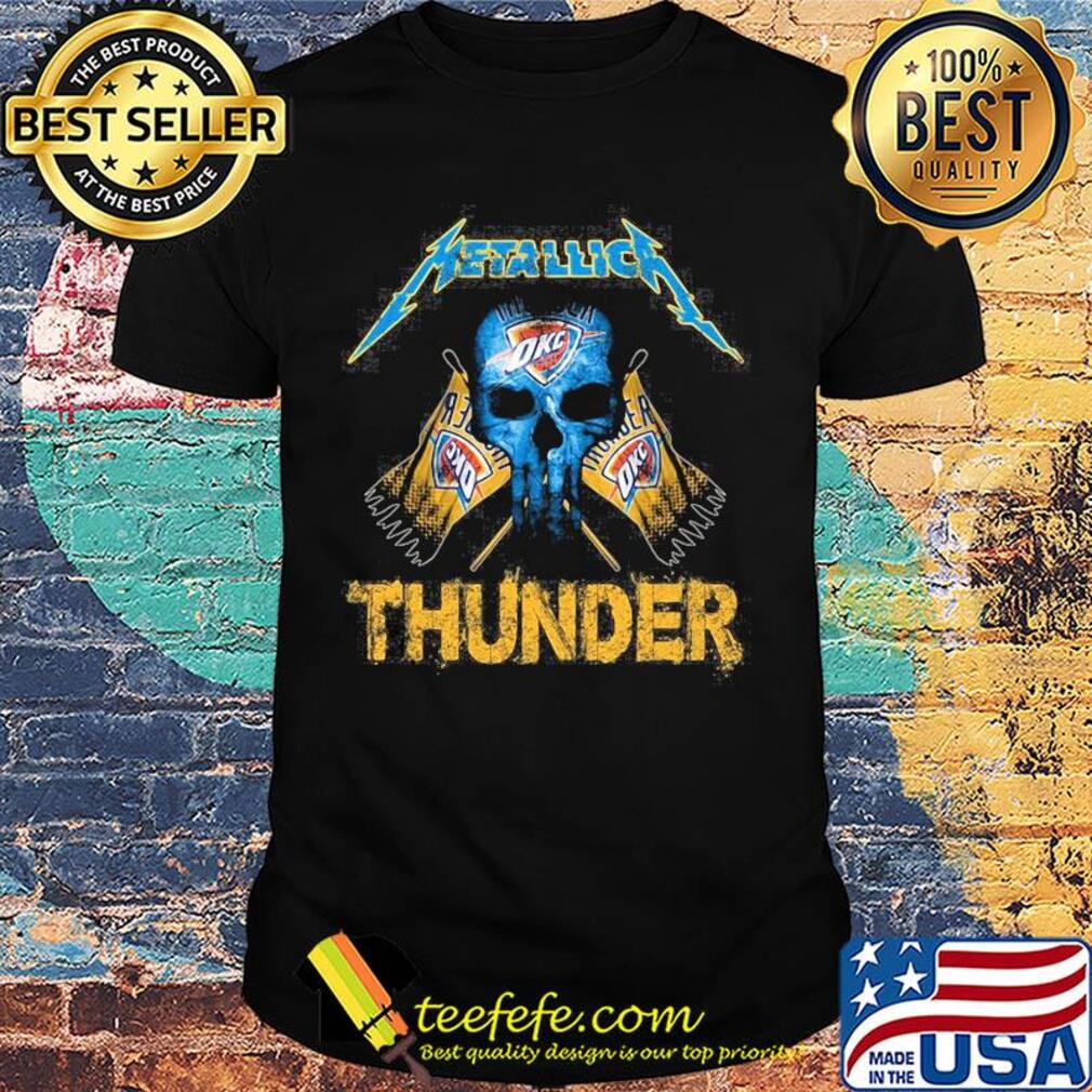 Skull metallica oklahoma city thunder flag shirt