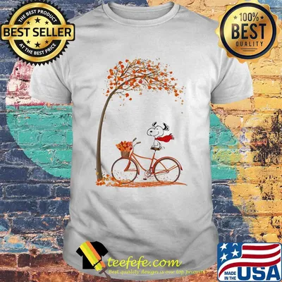 Snoopy and bicycle autumn yellow leaves shirt