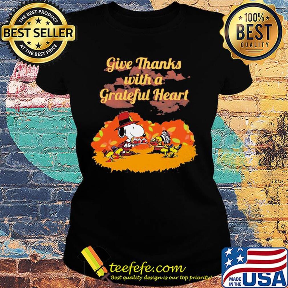 Snoopy and woodstock give thanks with a grateful heart moon s Ladies tee Snoopy and woodstock give thanks with a grateful heart moon s Ladies tee