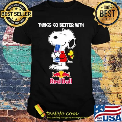 Snoopy and woodstock things go better with red bull shirt