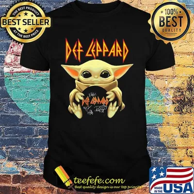 Star wars baby yoda hug cd def leppard members signatures shirt