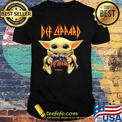 Star wars baby yoda hug def leppard members signatures shirt