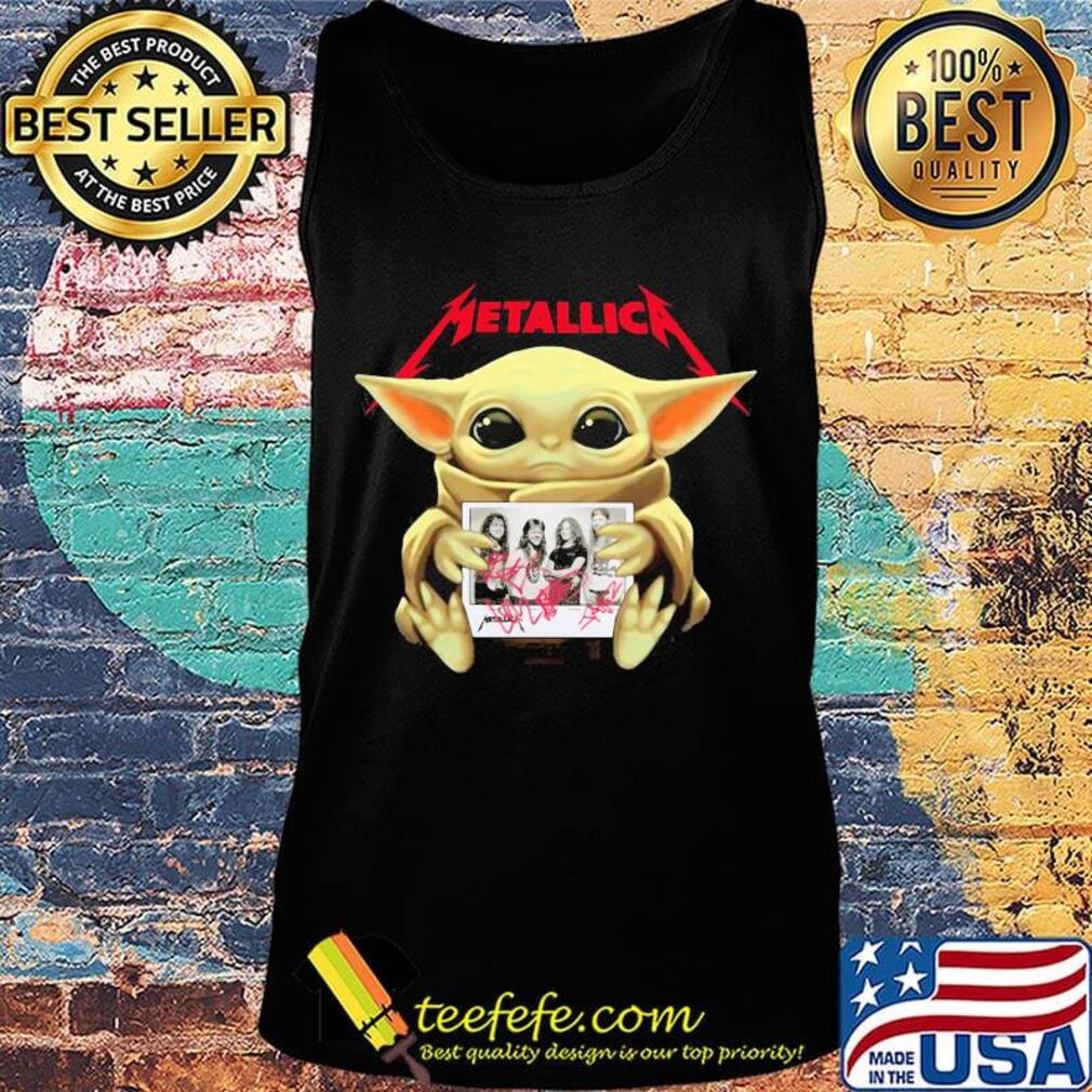 Star wars baby yoda hug metallica members signatures s Tank top Star wars baby yoda hug metallica members signatures s Tank top
