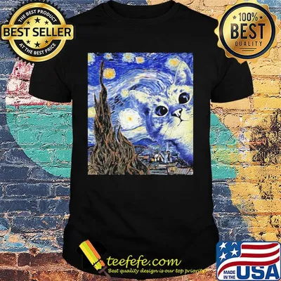 Starry night van gogh cat art shirt