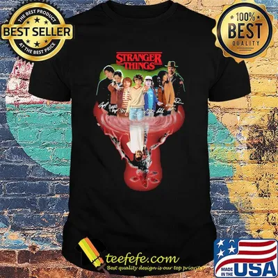 Stranger things characters water reflection signatures shirt