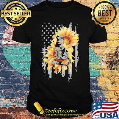 Sunflowers cat mom american flag independence day shirt