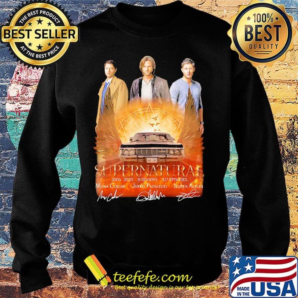 Supernatural 2005 2020 15 seasons 327 episodes misha collins jared padalecki jensen ackles signatures s Sweater Supernatural 2005 2020 15 seasons 327 episodes misha collins jared padalecki jensen ackles signatures s Sweater