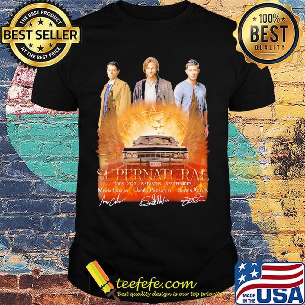 Supernatural 2005 2020 15 seasons 327 episodes misha collins jared padalecki jensen ackles signatures shirt Supernatural 2005 2020 15 seasons 327 episodes misha collins jared padalecki jensen ackles signatures shirt