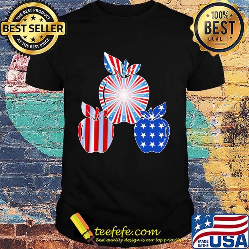 Teacher apples american flag independence day shirt