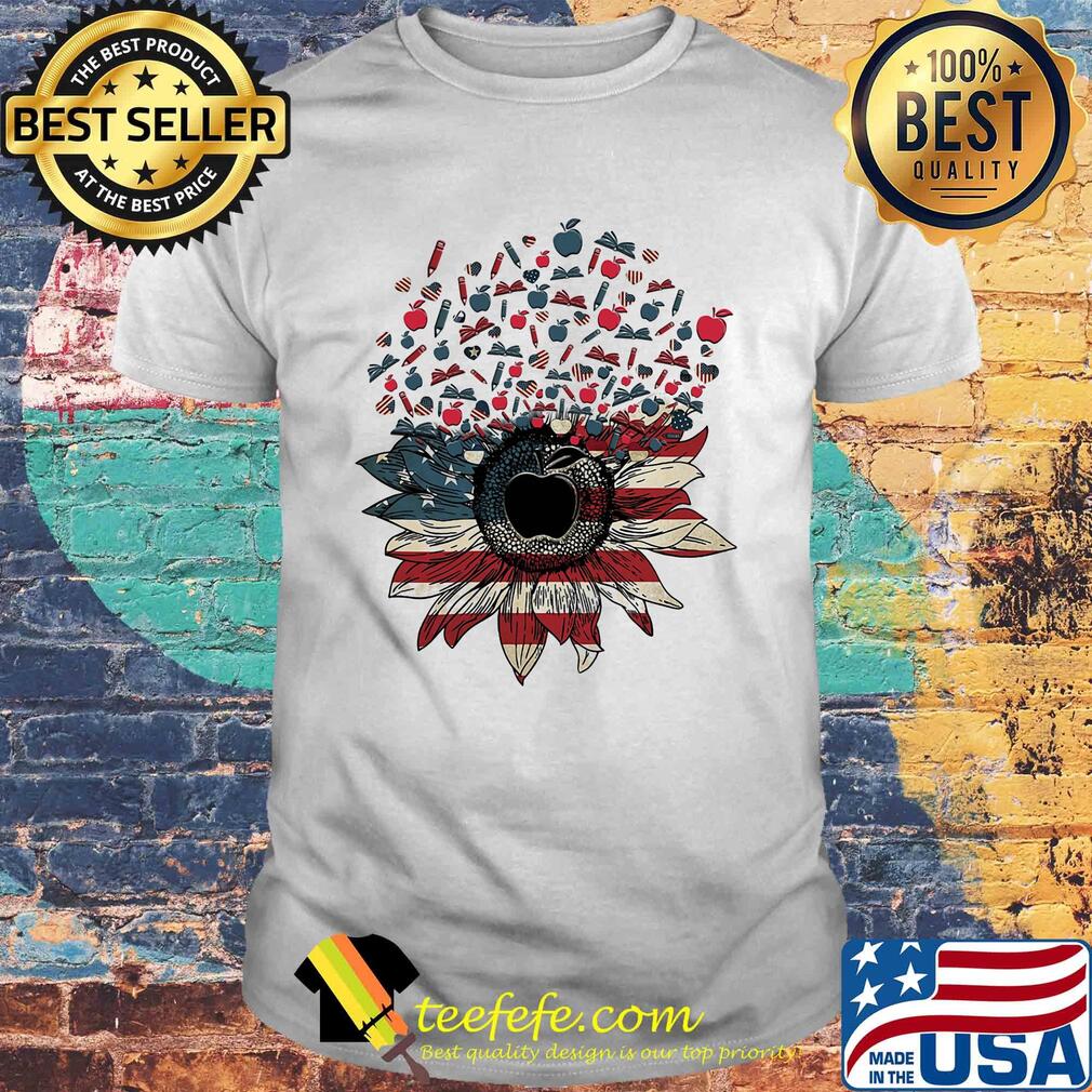 Teacher sunflower american flag independence day shirt