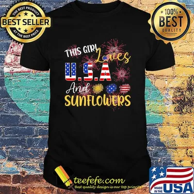 The girl loves and sunflowers USA American flag veteran Independence day shirt