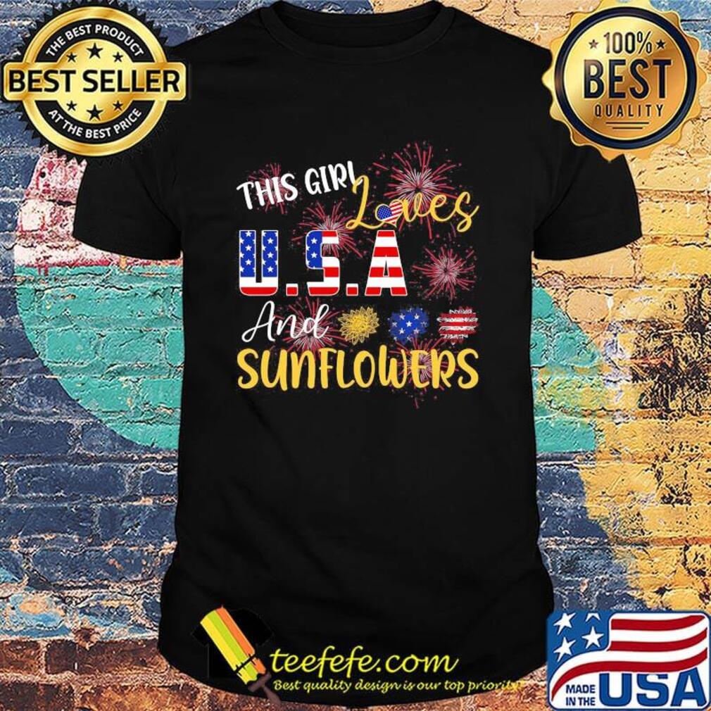 The girl loves and sunflowers USA American flag veteran Independence day shirt