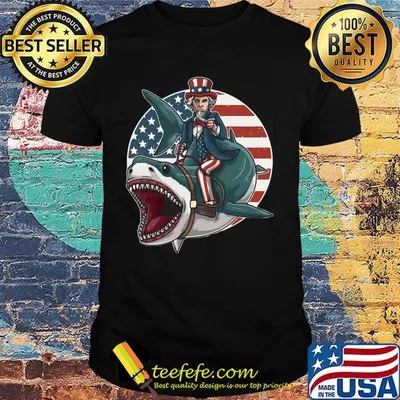 Uncle Sam Riding Great White Shark Independence Day Shirt