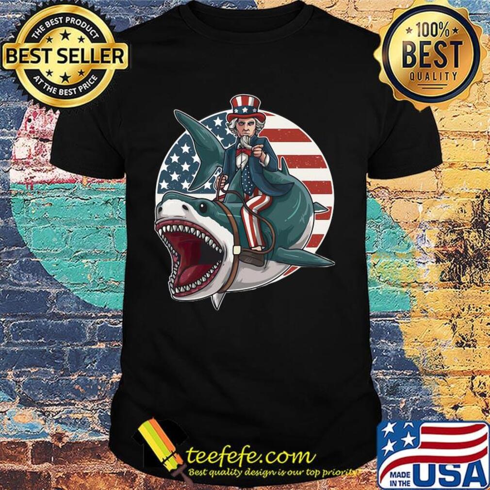Uncle Sam Riding Great White Shark Independence Day Shirt