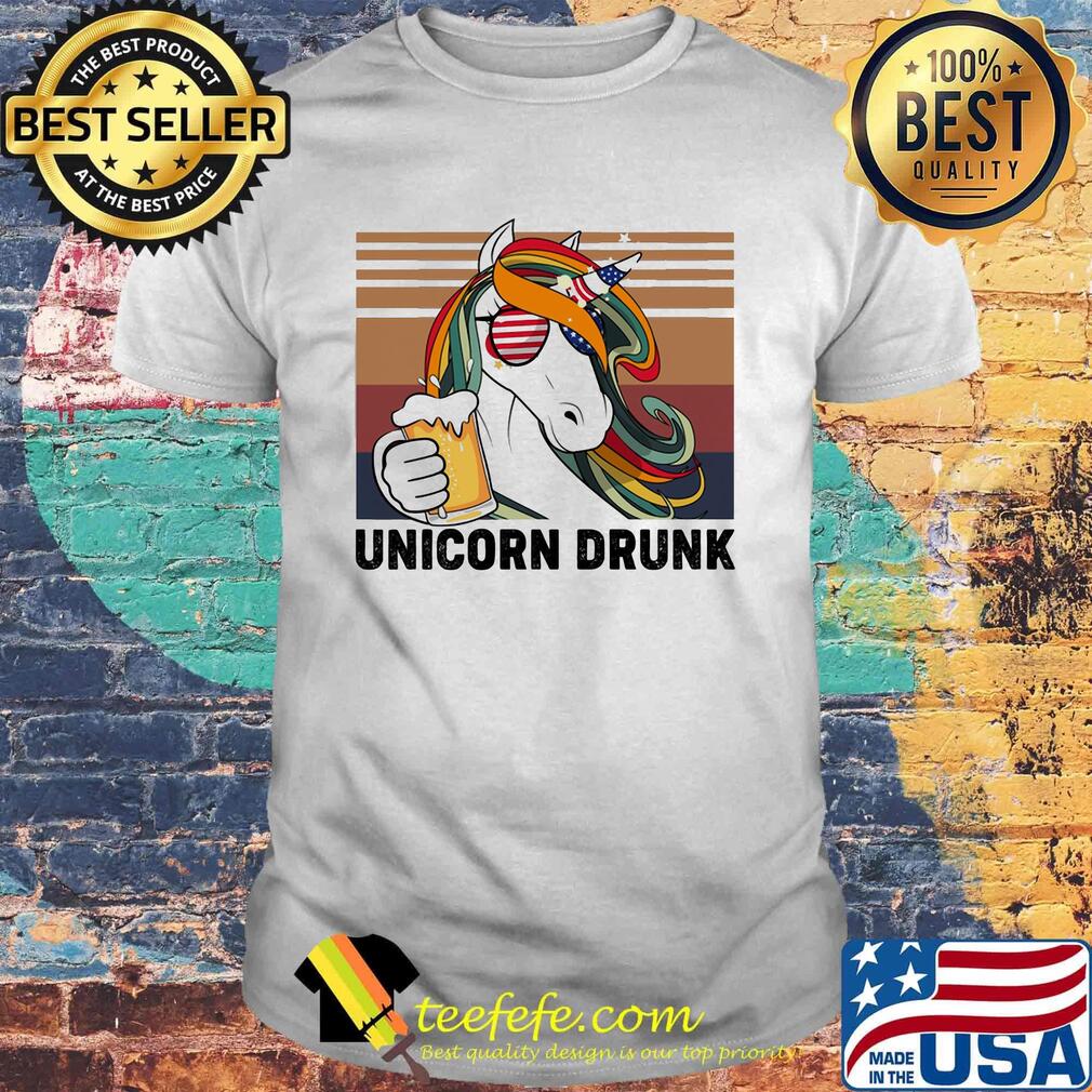 Unicorn drunk american flag independence day vintage retro shirt