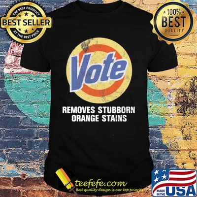 Vote removes stubborn orange stains logo shirt