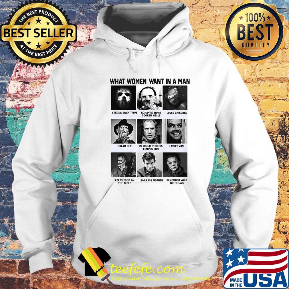 What women want in a man strong silent romantic home loves children dream guy in touch with his feminine side family man horror movie characters s Hoodie What women want in a man strong silent romantic home loves children dream guy in touch with his feminine side family man horror movie characters s Hoodie