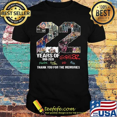 22 years of 1998 2020 gorillaz thank you for the memories signatures shirt