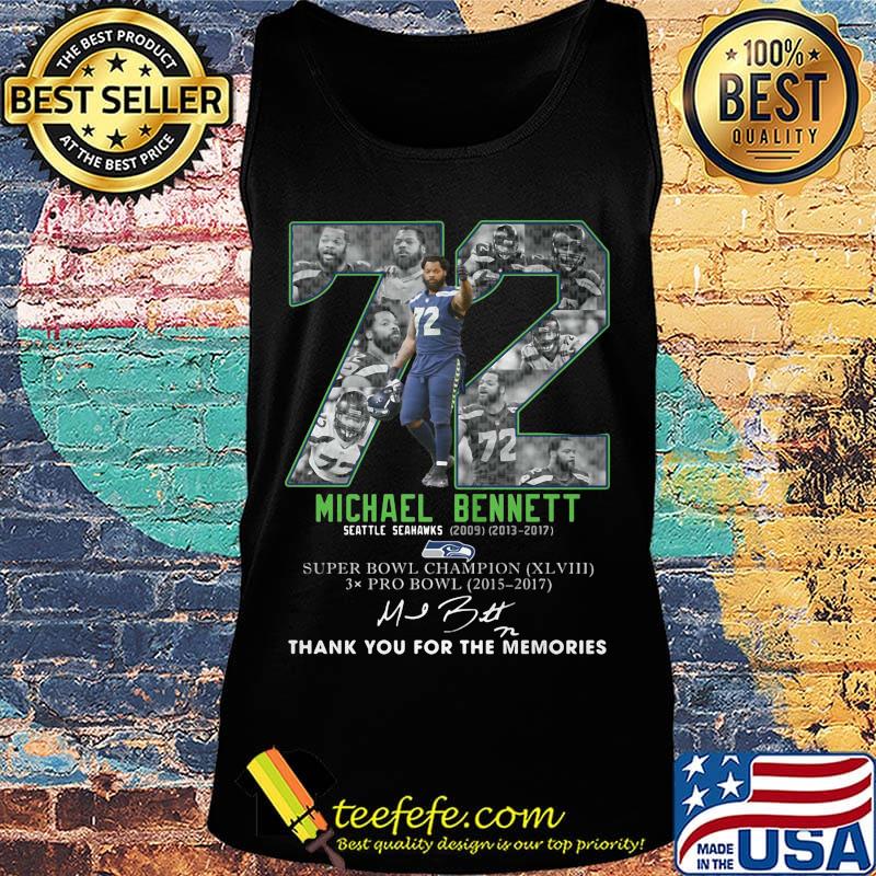 72 michael bennett seattle seahwks 2013 2017 suoer bowl chamopion thank you for the memories signature s Tank top 72 michael bennett seattle seahwks 2013 2017 suoer bowl chamopion thank you for the memories signature s Tank top