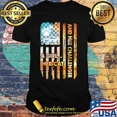 A Girl Her Cat And Her Challenger Footprint American Flag Independence Day Shirt