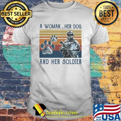 A girl her dog an her soldier footprint vintage retro shirt