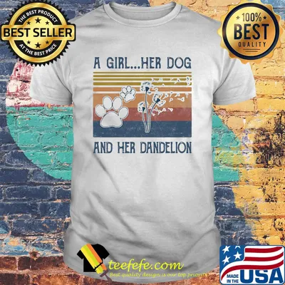A Girl Her Dog And Her Dandelion Footprint Vintage Retro Shirt