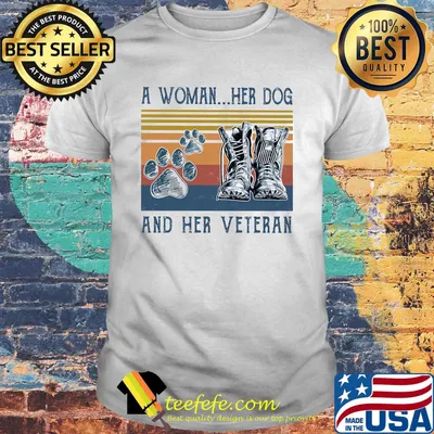 A girl her dog and her veteran footprint vintage retro shirt