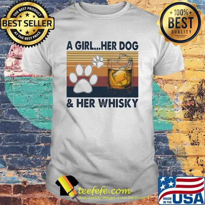 A Girl Her Dog And Her Whisky Footprint Vintage Retro Shirt