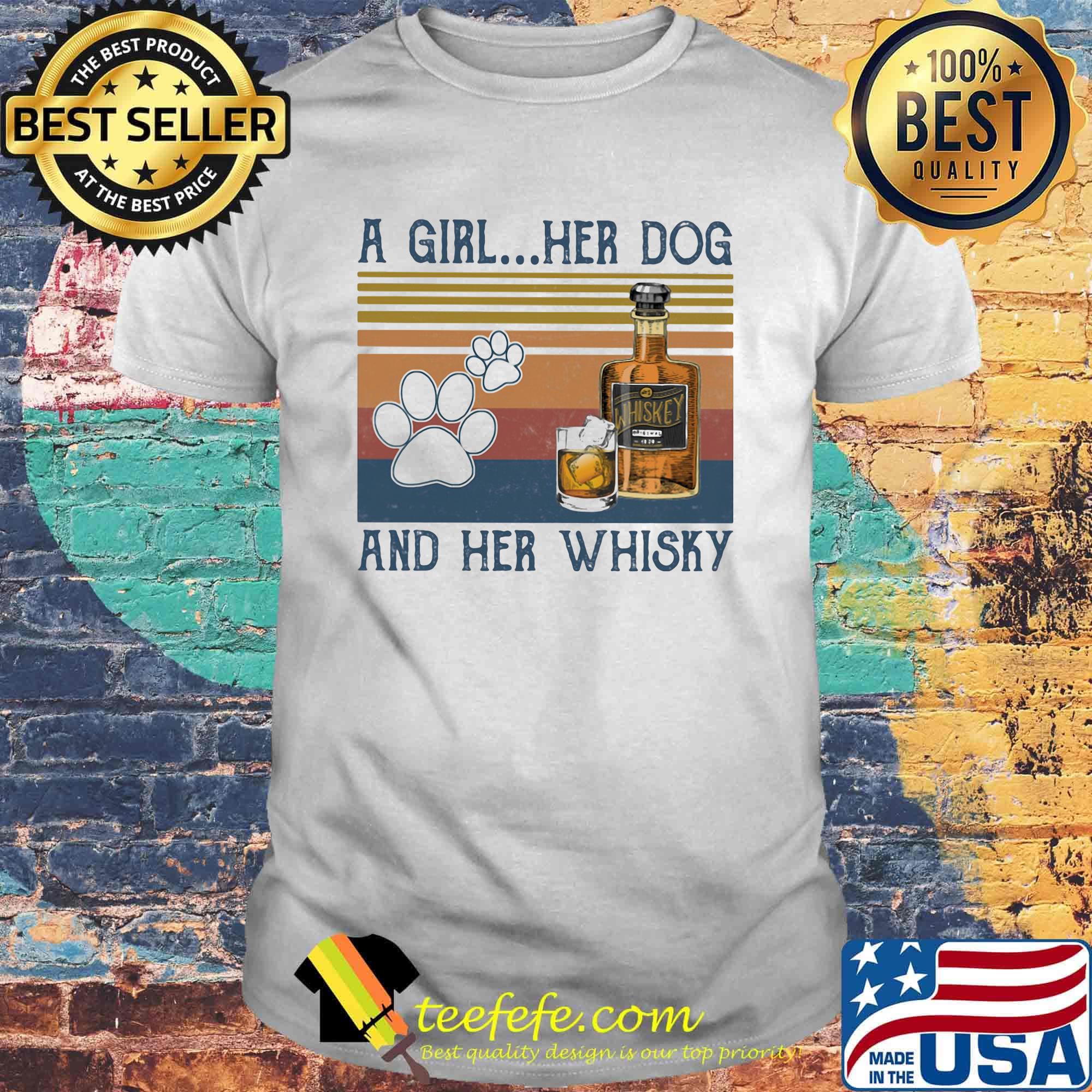 A girl her dog and her whisky vintage retro shirt