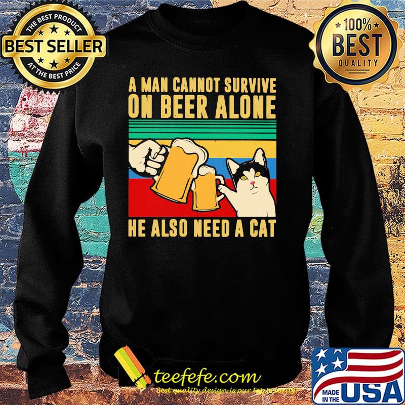 A man cannot survive on beer alone he also need a cat vintage retro s Sweater A man cannot survive on beer alone he also need a cat vintage retro s Sweater