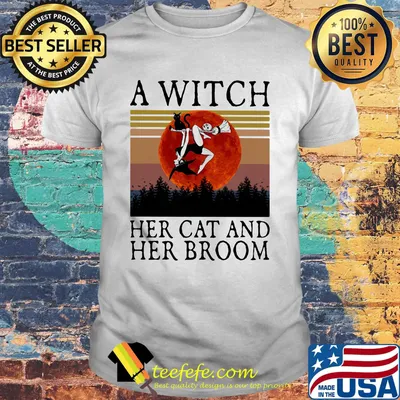 A witch her cat and her broom vintage retro shirt