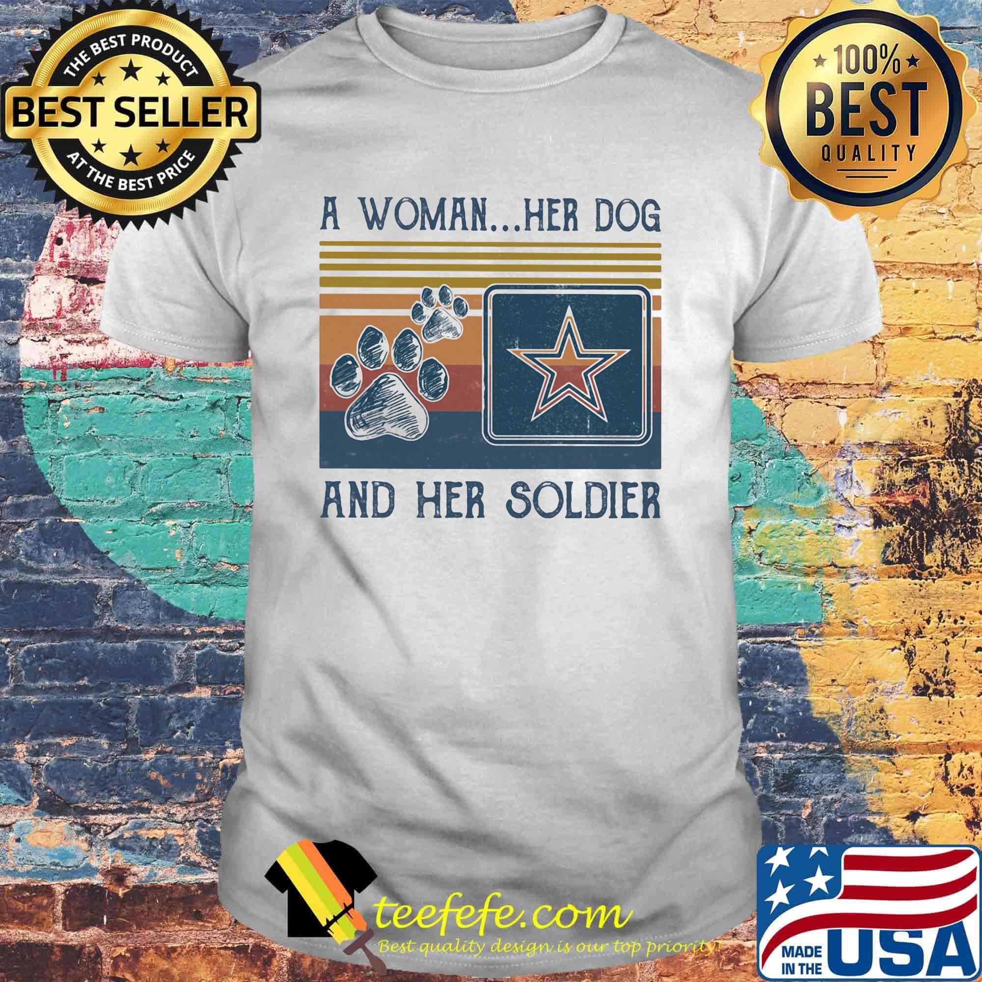 A Woman Her Dog And Her Soldier Footprint Star Vintage Shirt