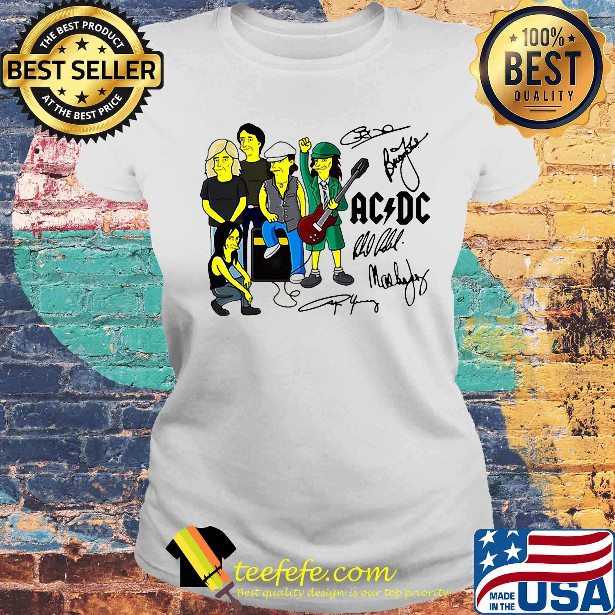Acdc band members cartoon signatures s Laides tee Acdc band members cartoon signatures s Laides tee