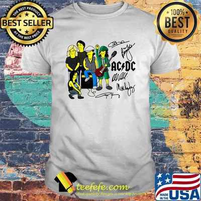 Acdc band members cartoon signatures shirt