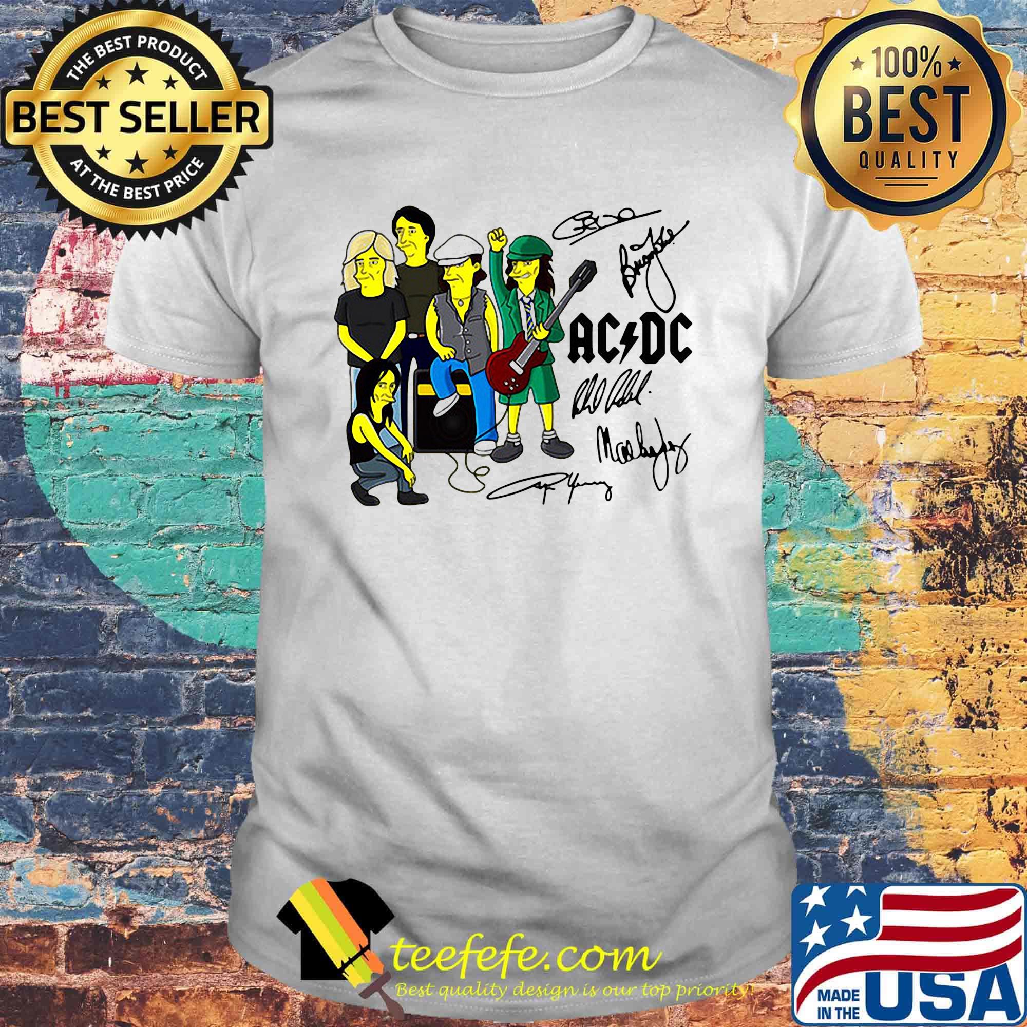 Acdc band members cartoon signatures shirt
