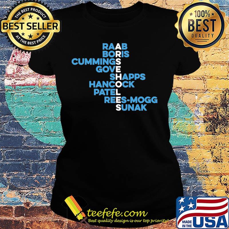 Arseholes Raab Boris Cummings Gove Shapps Hancock Patel Reesmogg Sunak Shirt Ladies tee Arseholes Raab Boris Cummings Gove Shapps Hancock Patel Reesmogg Sunak Shirt Ladies tee