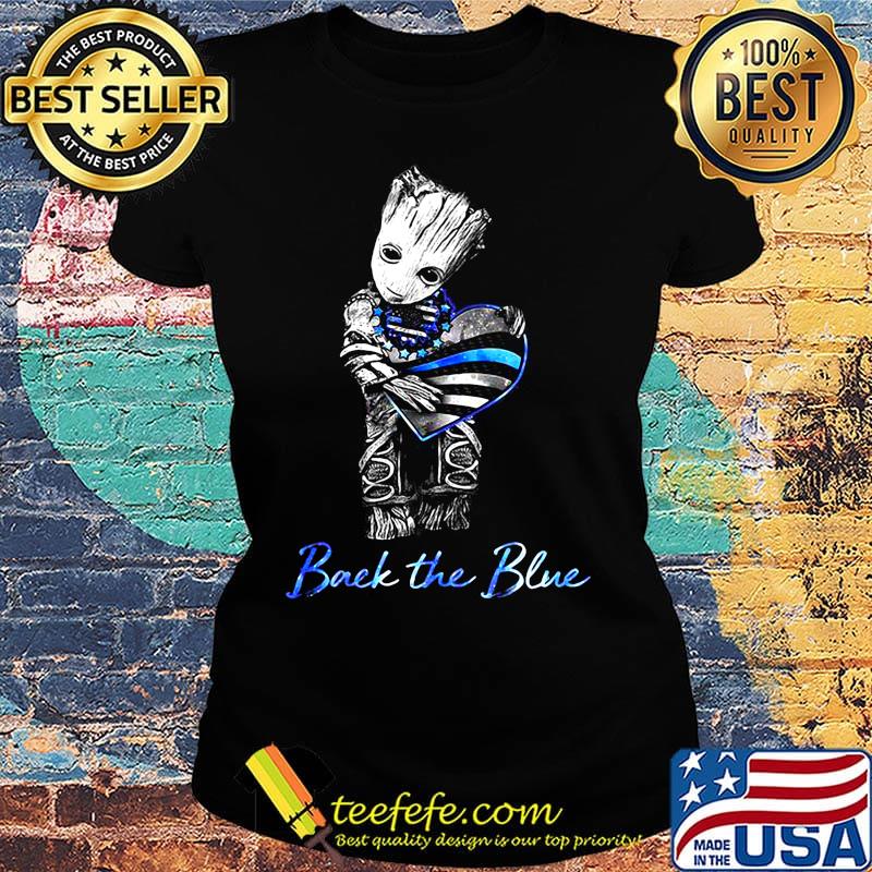 Baby groot hug heart back the blue american flag happy independence day s Ladies tee Baby groot hug heart back the blue american flag happy independence day s Ladies tee