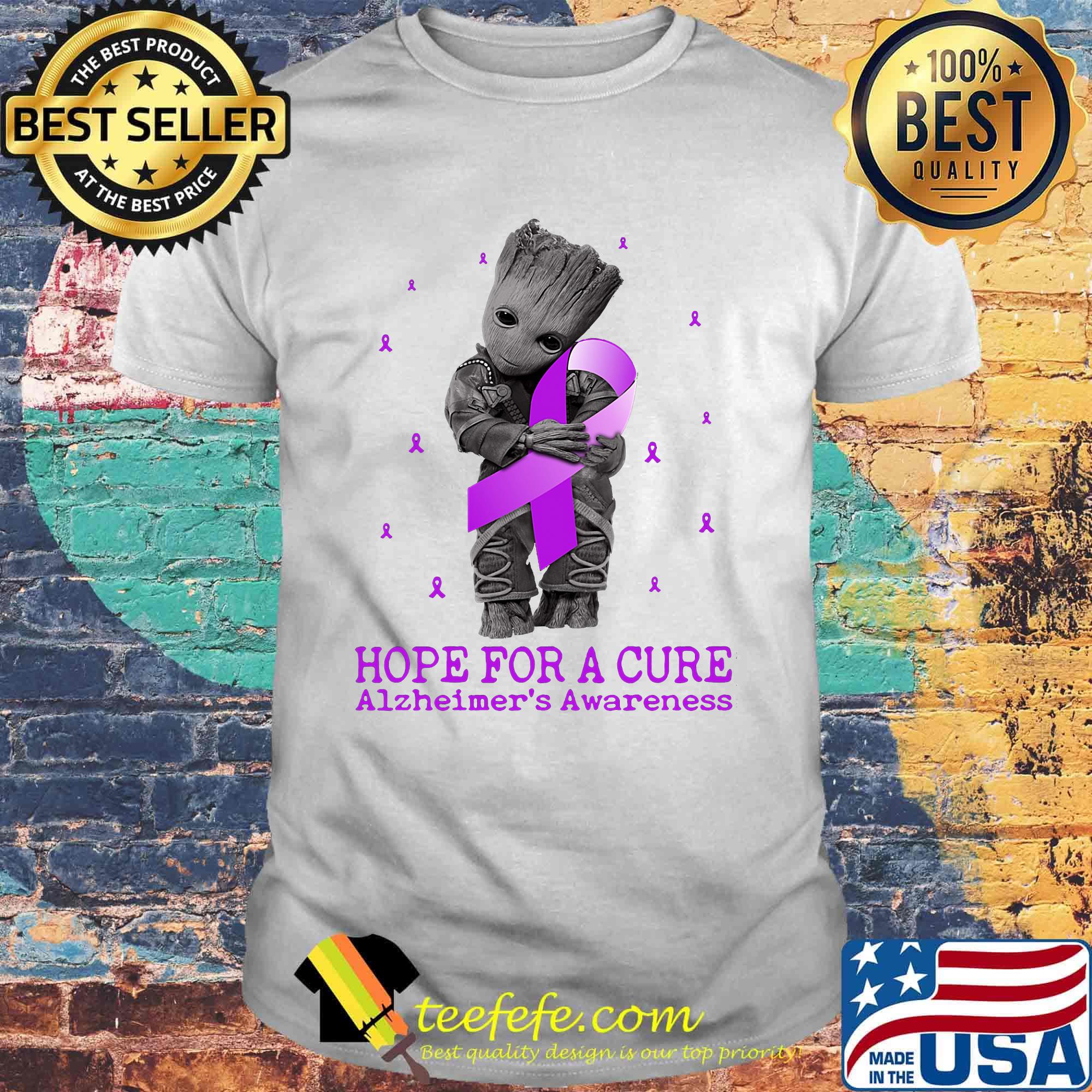 Baby groot hug hope for a cure alzheimer awareness shirt Baby groot hug hope for a cure alzheimer awareness shirt