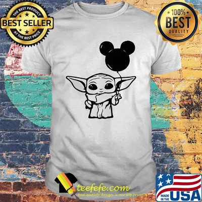 Baby yoda holding balloon mickey mouse shirt