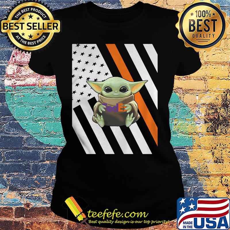 Baby yoda hug fedex logo american flag independence day s Ladies tee Baby yoda hug fedex logo american flag independence day s Ladies tee