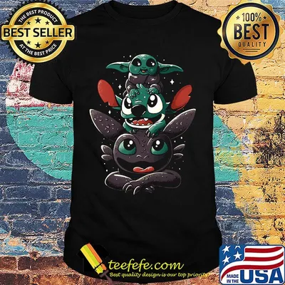 Baby yoda stitch and toothless dragon shirt