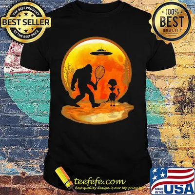 Bigfoot and alien badminton sunset shirt