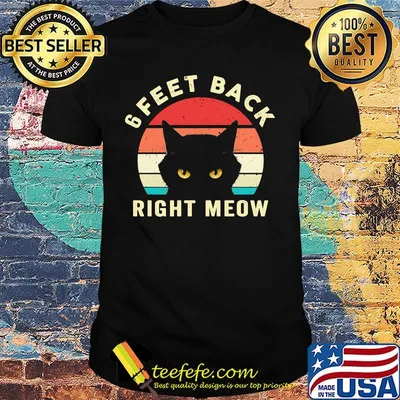 Black cat 6 feet back right meow vintage retro shirt