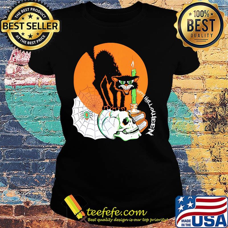 Black Cat Happy Holloween Sunset s Ladies tee Black Cat Happy Holloween Sunset s Ladies tee