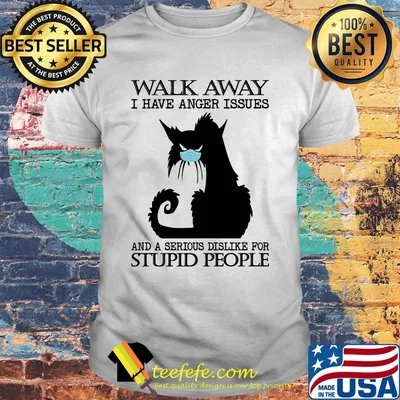 Black cat mask walk away i have anger issues and a serious dislike for stupid people shirt
